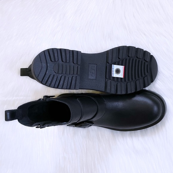 UGG Saoirse Black Leather Waterproof Moto Boots - Picture 7 of 8